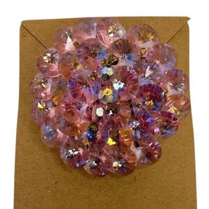 Pink Crystal Beaded Flower Brooch Statement Pin Vintage Style